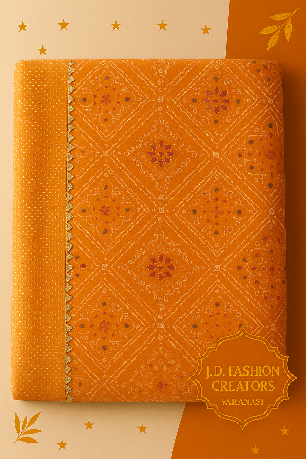 Elegant Orange Printed Saree with Traditional Motifs