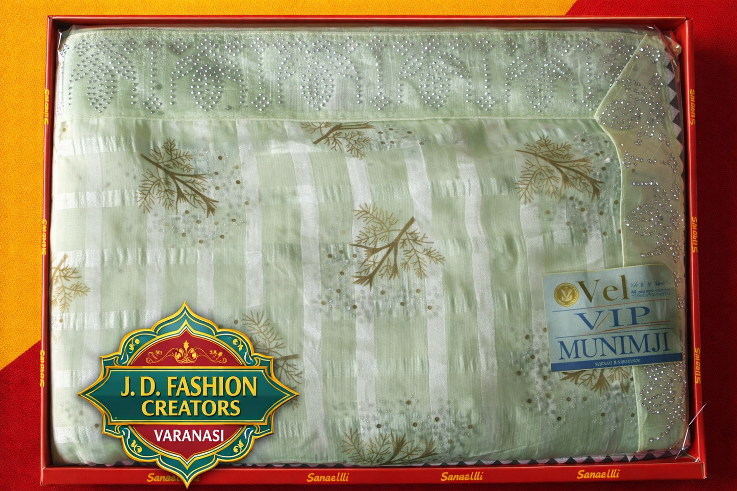 VIP Munimji Saree - Mint Green Saree with Delicate Leaf Embroidery & Pearl Work