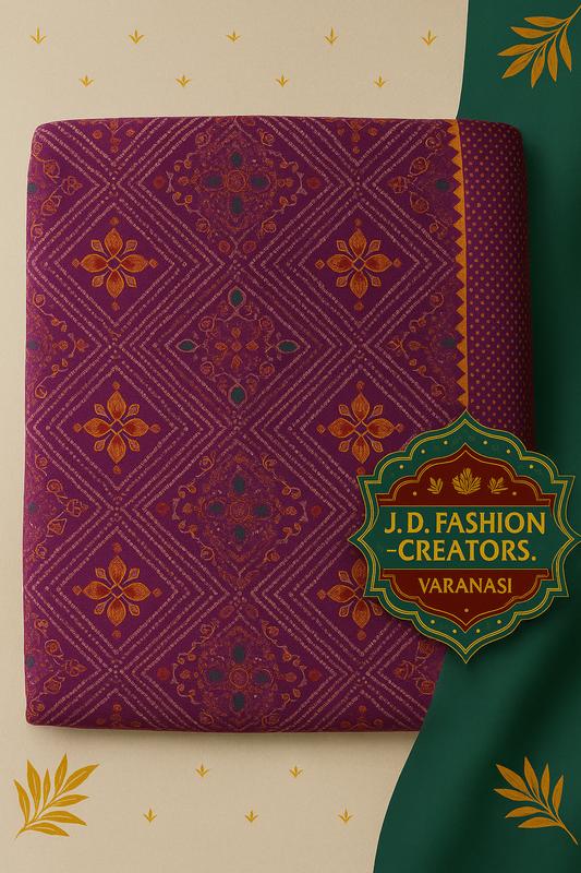 Elegant Purple Printed Saree with Traditional Motifs - By J.D.Fashions