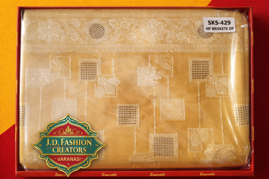 HP Brokete DP Saree - Light Yellow Orange Saree with Embroidered Patches & Stone Work (SKS-429)