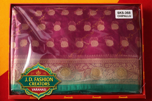 Chipallu Saree - Royal Purple & Green Banarasi Silk Saree with Golden Motifs (SKS-368)