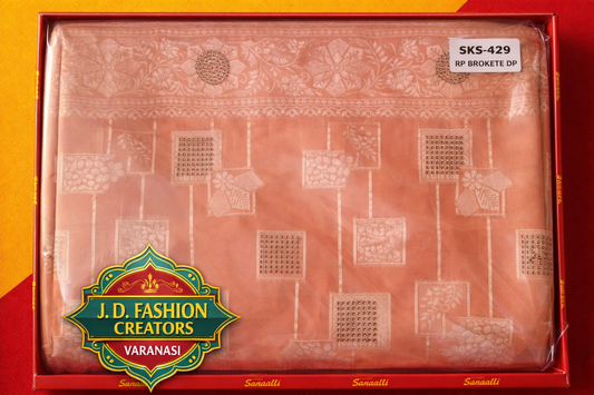 RP Brokete DP Saree - Peach Coral Saree with Embroidered Patches & Stone Work (SKS-429)
