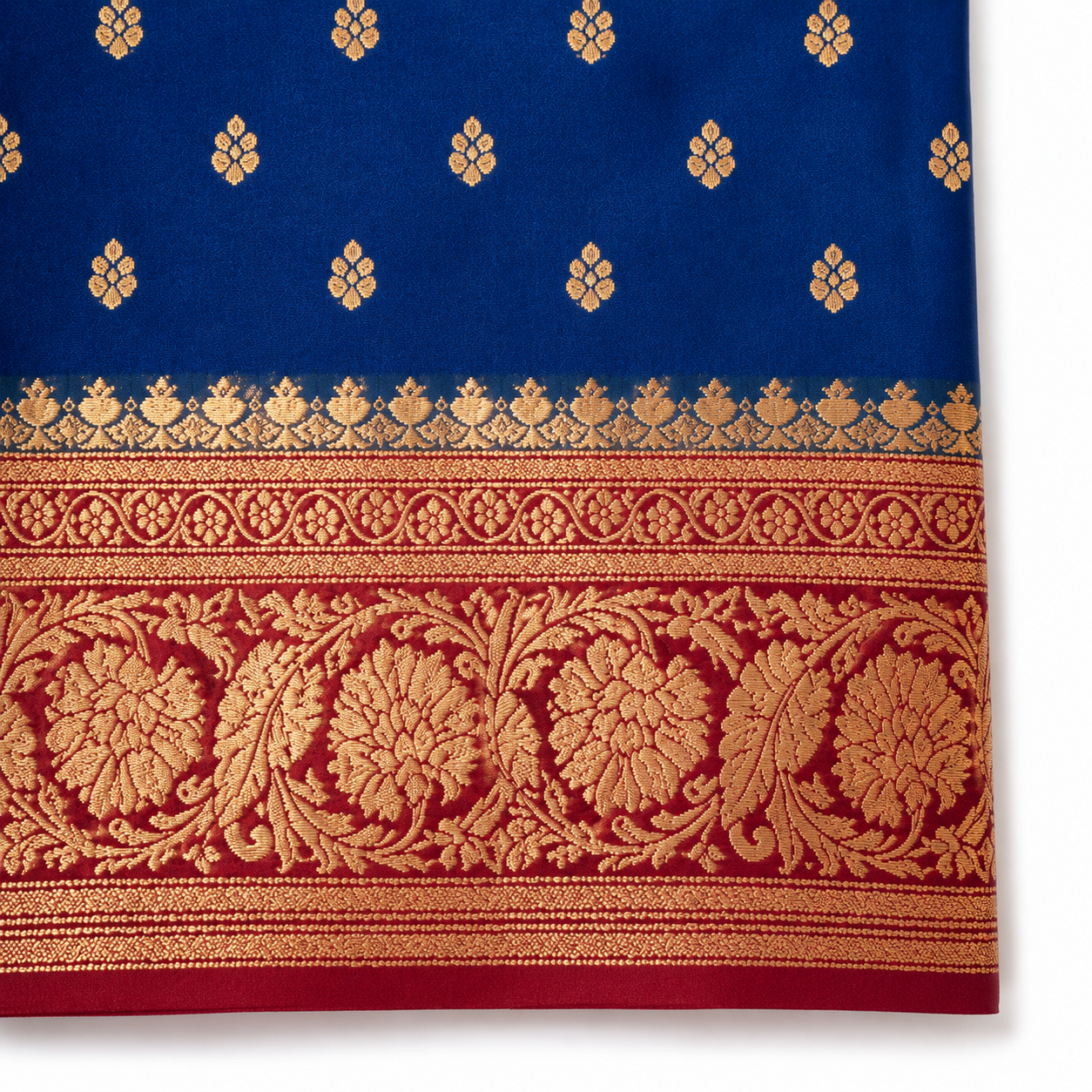 Royal Blue Banarasi Silk Saree with Zari Border & Contrast Blouse