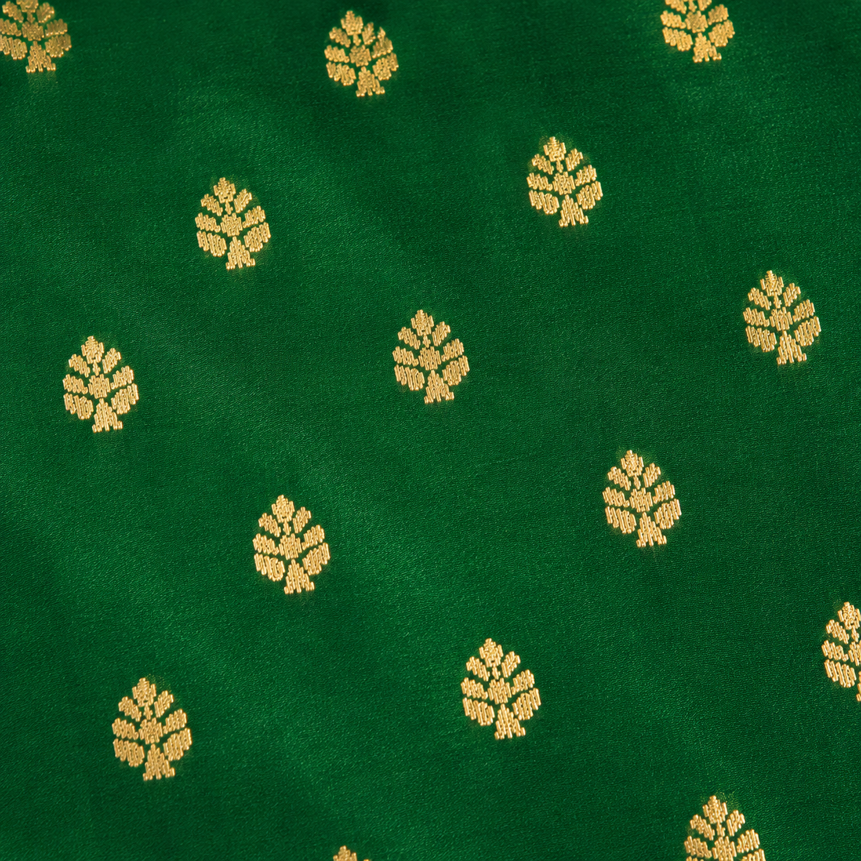 Emerald Green Banarasi Pure Silk Saree with Heavy Gold Zari Border & Crimson Blouse